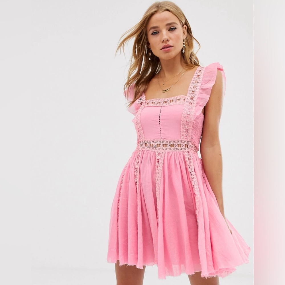Free People Pink Lace Trim Dress